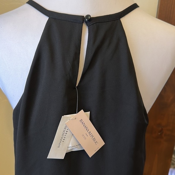 NWT Banana Republic Black Chiffon Halter Neckline Cinch waist Dress Womens Sz LP - Picture 12 of 13